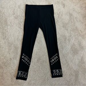 Joseph Ribkoff black grommet embellished ankle length legging pants pull-on Sz 4